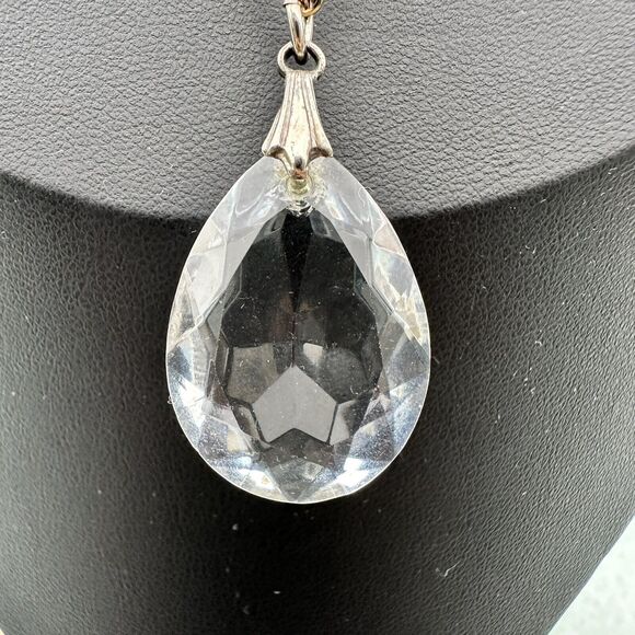 Act II Crystal Layered Chain Drop Necklace Silver Tone Teardrop Pendant Stack - Picture 3 of 5